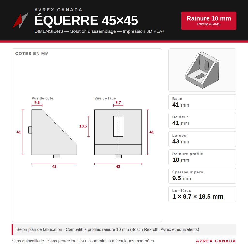 Gusset 45x45 Light Load dimensions