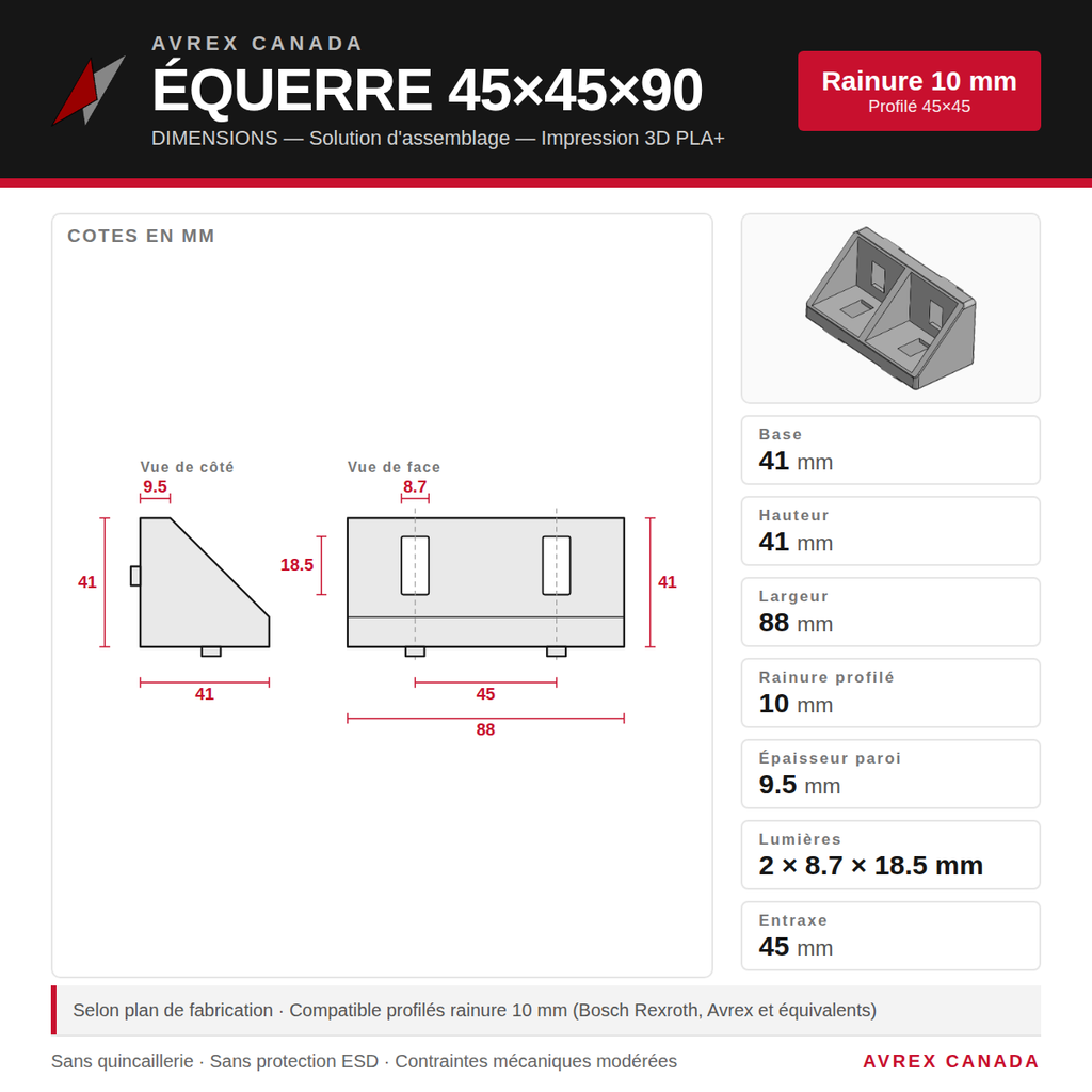 Gusset 45x45x90 Light Load