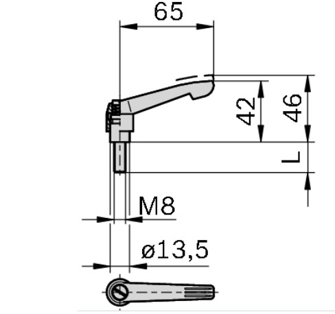 Clamping lever gn300-63-m8-40-sw