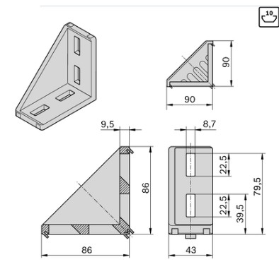 Gusset 45x90 set