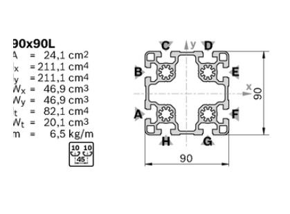 Profile 90x90L, L=6070-6170mm long