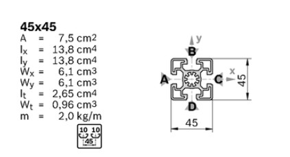 Profile 45x45H L=6070-6170mm long