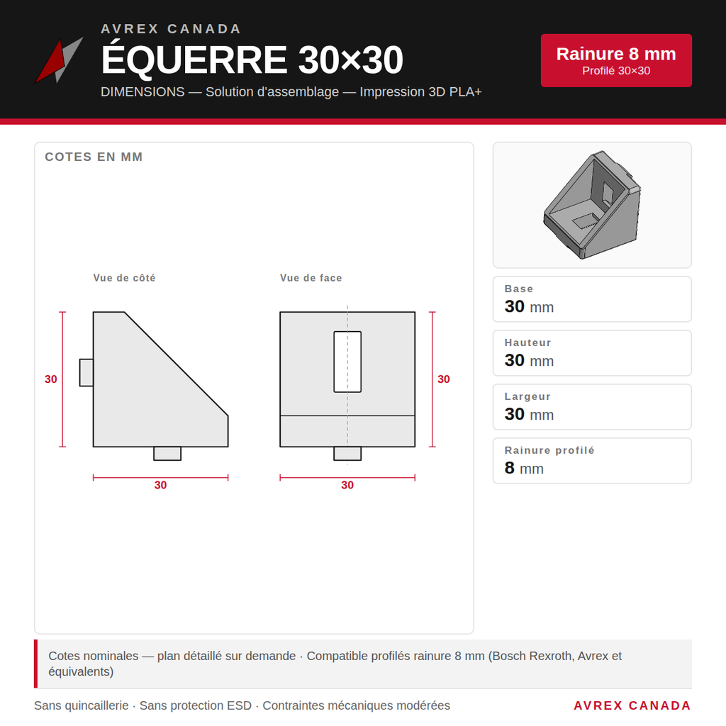 Équerre 30x30 dimensions