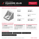 Équerre 45x45 à charge légère (light duty gusset)