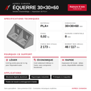 Équerre 30x30x60 à charge légère (light duty gusset)
