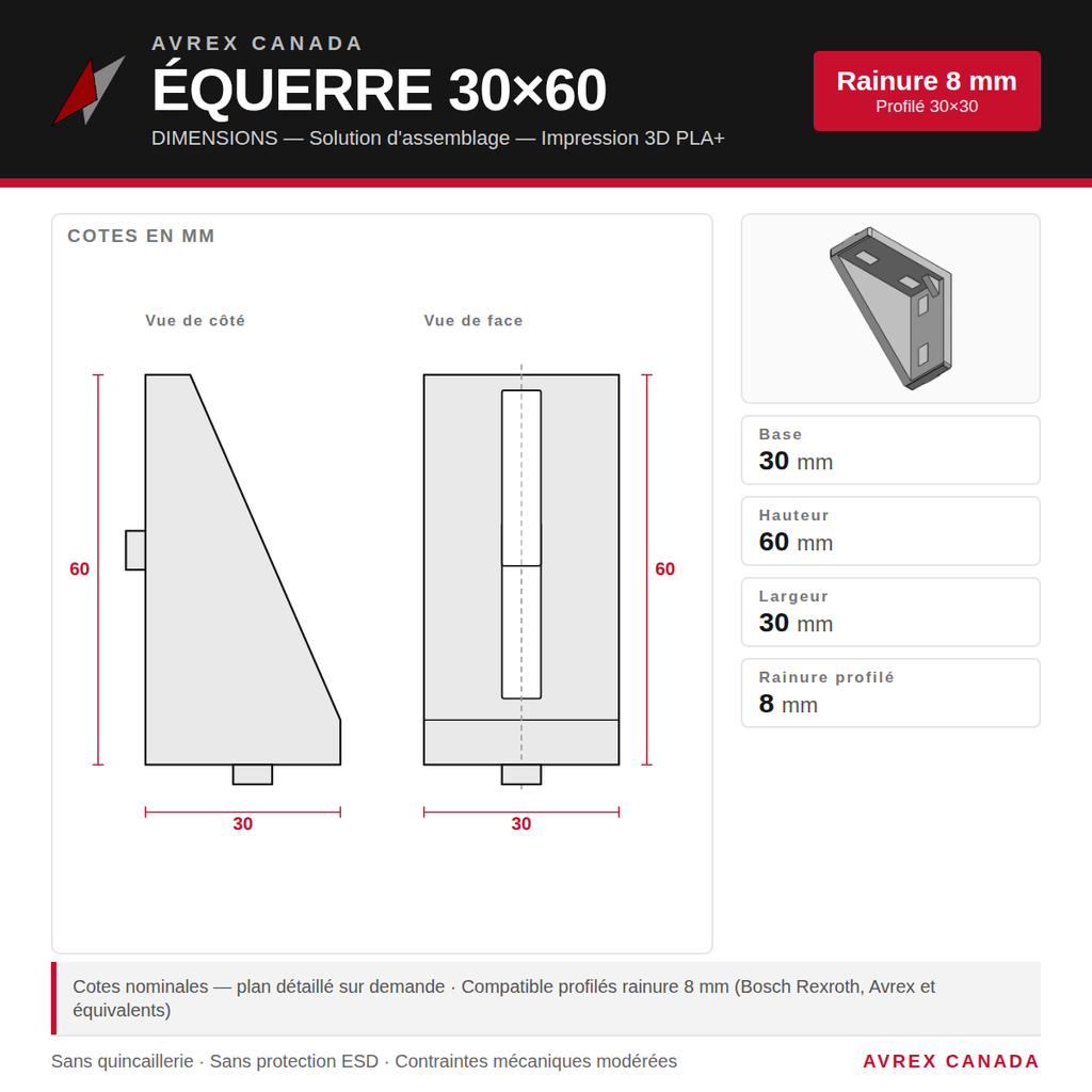 Équerre 30x60 à charge légère (light duty gusset)