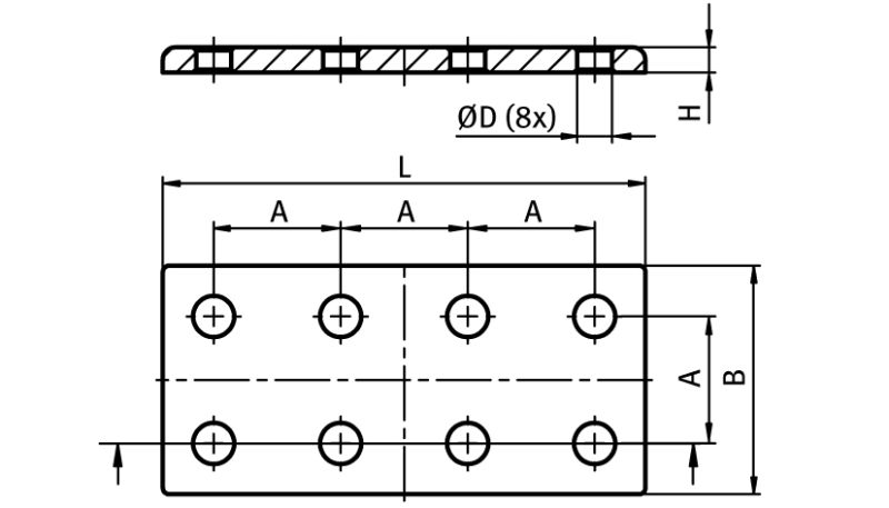 Plaque de connection rectangulaire 90x180